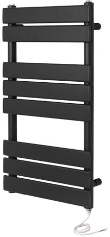 Greened House Richmond Electric Heated Towel Rail Black Flat Panel Bathroom Radiator (500mm W x 800mm H)