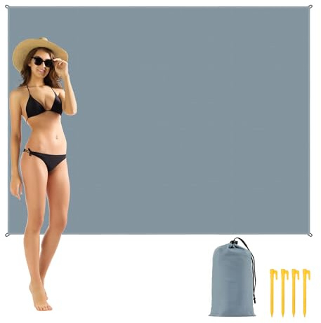 AYBUY Strandfilt sandfri, utomhusfilt ultralätt picknickfilt vattentät, 210 × 200 cm sand campingfilt, tältunderlag strandhandduk strandmatta för vandring camping, GRÅ, 200 x 140 cm