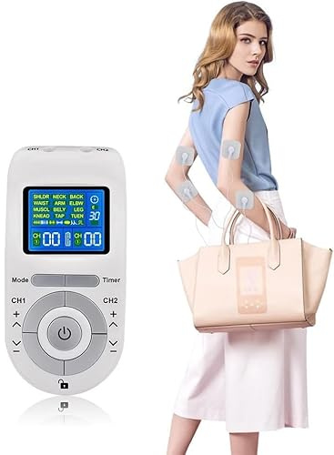 4 Outputs TENS Machine for Pain Relief, TENS EMS Muscle Stimulator with 12 Modes, 2 and 2 TENS Electrodes Pads