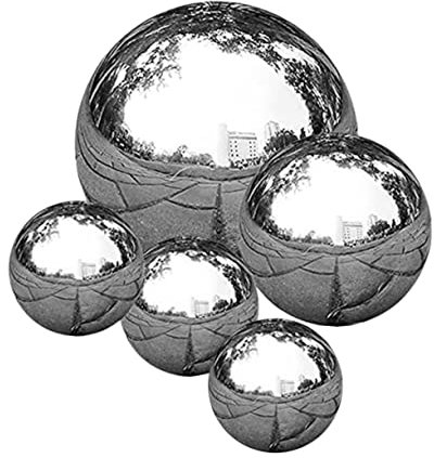 UKCOCO Boules Décoratives Creuses en Acier Inoxydable Poli Miroir 5 Pièces pour Décoration Extérieure De Jardin, Ornement Réflecteur Solide