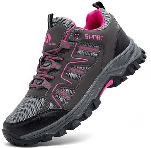 ASOCO DREAM Wanderschuhe Herren Damen Trekkingschuhe Leicht Outdoorschuhe Atmungsaktiv Bergschuhe Wanderhalbschuhe,Grau Rosa,39 EU