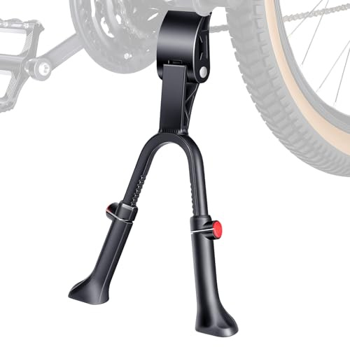 WSDCAM Bike Kickstand, Adjustable Double Legs Bicycle Kick Stands for 24”-29” Adult Bikes, Aluminum Alloy Kickstand Non-Slip Center Mount for Mountain, Road, Cargo Bike, Auxiliary Bicycle Repair Tool