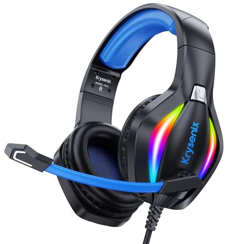 PG1 Wired Gaming Headset for PS4, PS5, PC, Xbox one, Switch, Gamer Headphones with LED Light, Ergonomic Design Over Ear Computer Headset with AI Stereo Microphone & 3.5mm Jack, Black Blue