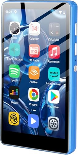 80GB MP3 Player with Bluetooth and WiFi, SWOFY 4.0 Inch Touchscreen MP3 MP4 Player, Portable Stereo, Digital Music Player with FM Radio, Recorder, E-Book, Browser (Schwarz) (Blau)