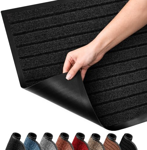 SG Traders Washable Door Mats - 7 Stripes Non-Slip Rubber Backed Doormats Indoor & Outdoor - Highly Absorbent Door Mats, Floor Mat, Kitchen Mat Perfect Dust Grabbing Dirt Trapper (80x200cm-Anthracite)