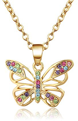 KRUCKEL Collar con colgante en forma de mariposa brillante hecho con cristal austriaco - Collar chapado en oro Champaign Joyas Regalos de cumpleaños para mujeres y niñas adolescentes - 5021040