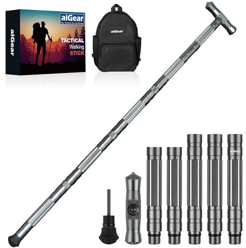 aiGear Wanderstöcke Trekkingstöcke | Wandern Trekking Stöcke - CNC Bearbeitete Aluminium Taktische Cane, Einstellbare Länge, Zum Wandern Camping Bergsteigen(PPWS002)