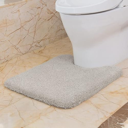 VANZAVANZU WC Vorleger mit Ausschnitt rutschfest WC Teppich Verdickt Klovorleger Weich Stand WC-Vorleger Flauschige Mikrofaser Toilette Badteppich - 50 x 60cm (Hellgrau)