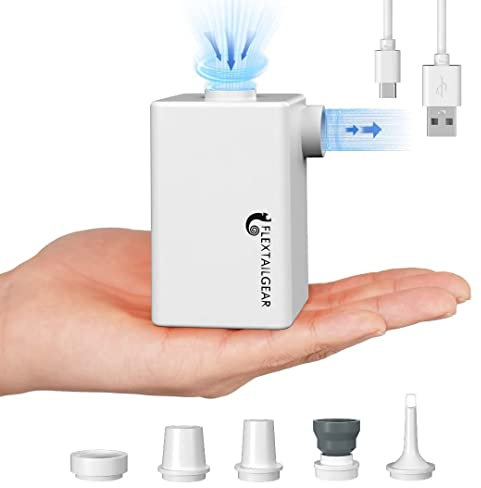 FLEXTAILGEAR MAX Pump Plus, Elektrische Tragbare Luftpumpe, Camping Luftpumpe, Vakuumpumpe, Luftstrom von 300 l/min, 3600 mAh Akku für Camping, Pool, Luftbett, Luftmatratze, Schwimmring