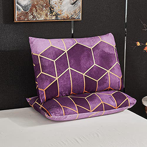 Xiongfeng Mitchell 2 Stück Kissenbezug 80x80cm Lila Geometrisch Kariert Marmor Muster Kopfkissenbezug mit Reißverschluss Microfaser Kissenhülle