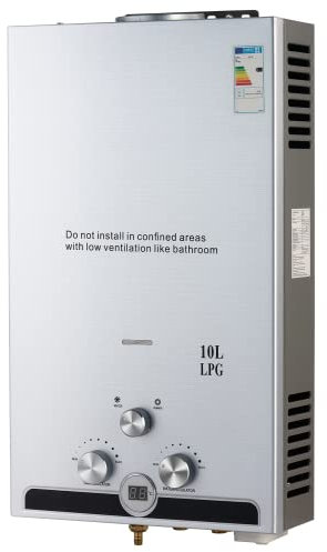 CO-Z Chauffe-Eau à Gaz Instantané 17kW GPL Débit 10L/min Utilisation Extérieures Portable Alimentation Butane Propane LPG Mode Hiver/Eté