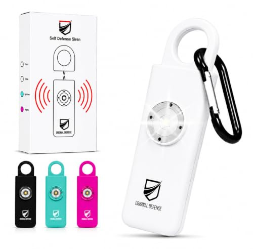 Original Defense® Siren Self-Defense Alarm (White) - 130 dB Keychain Alarm with LED Strobe Light for Women, Children, and Elderly - Police Recommended