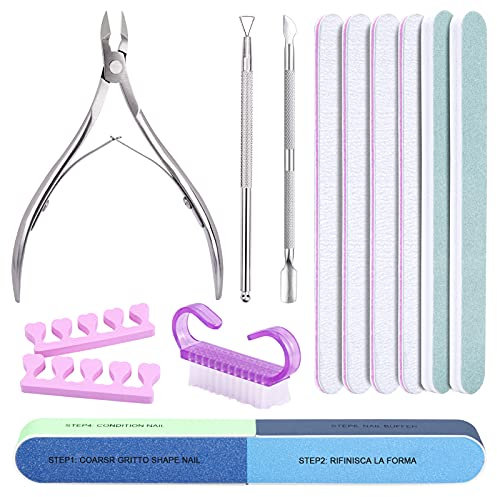 Limas de Uñas profesionales 13 piezas, Limas para Uñas de doble cara 100/180 Empujador de Cuticulas Pulidor de Uñas para Salón y Uso Doméstico