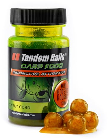 Tandem Baits Carp Food Mini Boosted Hookers - Maíz azucarero | Comida para carpas, pesca sin esfuerzo | Cebo para pesca de peces grandes | Alimento de pesca 12 mm 50 g