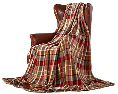 DREAMLANDING Fleece Throws For Sofa Bed Chair Soft Colorful Oversized, Decorative Ultra-Plush Throw Blanket (230x230cm, Red Plaid)