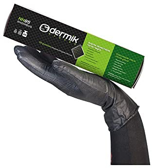 DERMIK LIFE & HEALTH SAFETY Guantes Nitrilo Desechables NN85 | Dispensador 50 unidades | Guante Nitrilo Negro Sin Polvo Diamantado | Protección Riesgo Químicos | Guante Impermeable, No Estéril (XL)
