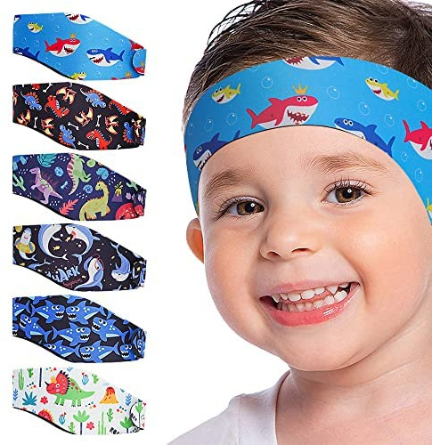 Schwimm-Stirnbänder für Kinder, verstellbare Gehörschutzbänder, niedliches Cartoon-Design, wasserdicht, für Jungen, Schwimmer im Alter von 1–5 Jahren, Kopfumfang 44 - 50 cm, 6 Stück