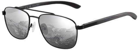 ZENOTTIC Polariserade pilotsolglasögon för män, speglad fyrkantig metallram med trätempel, UV400-skyddslins, Svart ram silver speglad lins, 59mm