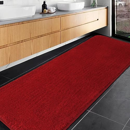 Rururug Bath Mat, Red, 60 x 180 cm, Large Bathroom Rug, Shower Mat, Non-Slip, Washable, Soft Microfibre Bathroom Mat