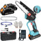 Mini Chainsaw 6 inch Cordless [with 2Pcs 21V 2000mAh Batteries],allOne Electric Handheld Brushless Pruning Chainsaw,Portable Battery Powered Chain Saw for Cutting Tree Branches,Trimming Wood