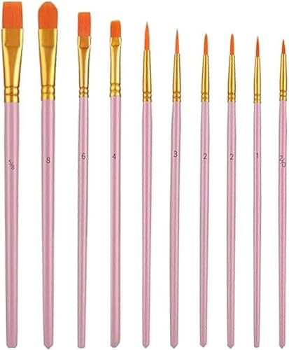 10 Stück Pinselset,hochwertige Künstler PinselSets mit Holzgriffen,Premium Nylon Acrylfarben Pinsel,Malerei Ölfarben Brush Set,für Künstler, Erwachsene und Kinder,Rosa