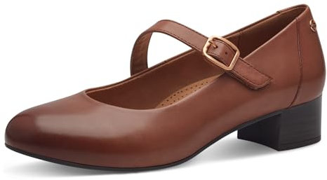 Tamaris Comfort Damen Pumps mit Riemen aus Leder mit Klettverschluss, Braun (Cognac), 40 EU
