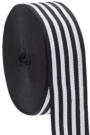 PH PandaHall 25 yardas/22,86 m Cinta de rayas blancas y negras 3,9 cm de ancho Cinta de grosgrain a rayas negras Adorno de tela para envolver regalos Decoración de fiestas Manualidades de boda del dí
