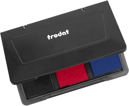 Trodat Handstempelkissen zum kreativen Gestalten – 1 Stempelkissen mit 3 Farben in schwarz, rot, blau, dokumentenechte Tinte, Größe 10x7cm, optimal für trodat vintage & trodat Creative Mini