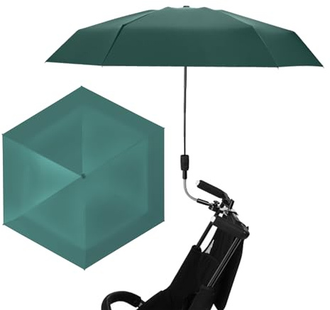 BEIJIALY Paraguas con Abrazadera Ajustable para Cochecito, Sombrilla Anti UV con Clip de Protección para Silla de Playa (Verde)