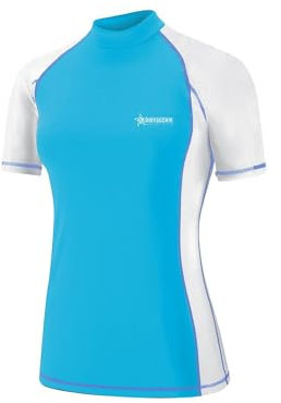 Abysstar Damen Maglia Donna Protettiva Con Maniche Corte In Lycra Uv 50+ Rash-Guard-Shirt, Blau/Grau, X-Large