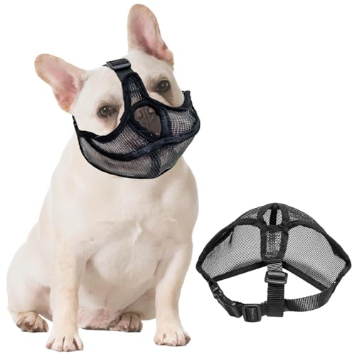 Museruola per Bulldog Francese Museruola Cane Bulldog Francese Piccola Taglia Shitzu Muso Corto di Cane a Rete Regolabile Anti Masticare Abbaiare per Cani a Muso Piatto