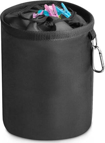 Gebrazy Borsa Per Mollette Da Bucato, Grande Sacchetto Per Mollette Con Chiusura A Cordoncino, Oxford 600D, Impermeabile E Resistente Alle Intemperie, Per Interni Ed Esterni, 28 x 20 cm, Nero