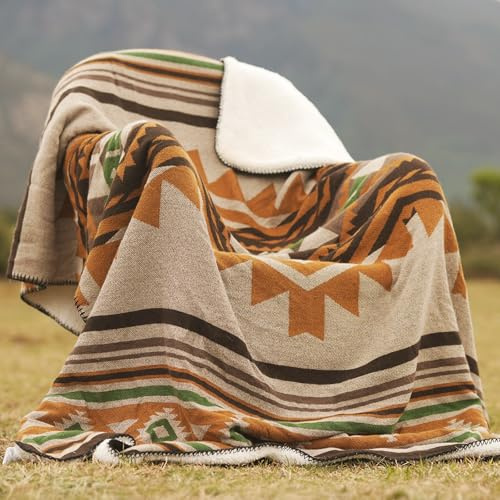 HORIMOTE HOME Azteken-Sherpa-Fleece-Überwurfdecke – Ultraweiche, gemütliche Sofadecke für Camping & Outdoor & Garten, Boho-Dekor für Couch, 127 x 152 cm (Gelbgrün)