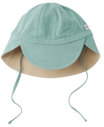 Cloby Sonnenhut Schirmmütze Mütze mit Nackenschutz wendbar UV-Schutz (UPF 50+) Baby Kind (Gr. 0-6 Monate) - Sea Blue/Sandy Beach