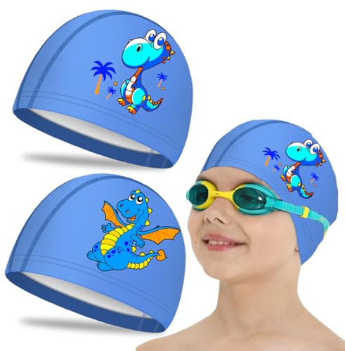 CULEO Swimming Caps,2 pieces children universal swimming cap PU coating loose breathable waterproof boys girls swimming cap