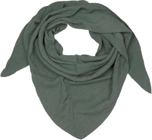 styleBREAKER foulard triangolare in mussola da donna in 100% cotone | foulard tinta unita morbido e leggero | sciarpa alla moda per tutte le stagioni - Made in Italy, 196 x 84 cm, Oliva