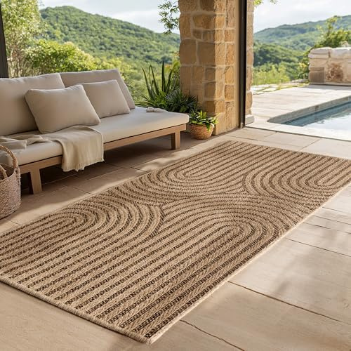 SIMPEX Indoor Outdoor Teppich Wetterfest- pflegeleicht im natürlichen Jute-Look, Sisal Teppich Wohnzimmer, Küche, Terrasse, Garten und Balkon, 80x150 cm