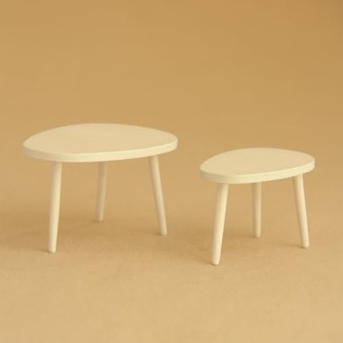 Minamzee Muebles de casa de muñecas, 2 piezas de mesa de té de madera en miniatura a escala 1:12, accesorios de decoración de casa de muñecas para sala de estar y otras escenas