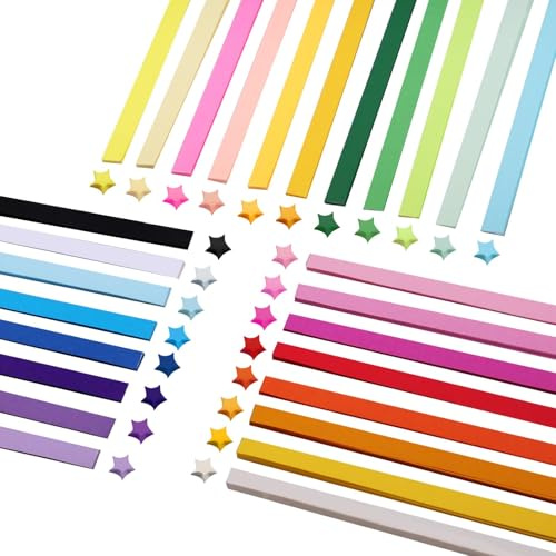 Shuqio 2160 strisce di carta origami bifacciale stelle portafortuna strisce di artigianato stelle di carta per lavori fai da te decorazione biglietti regali 27 colori