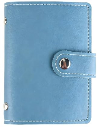 teashow PU Leather Credit Card Holder Wallet for Men & Women(Blue) | Slim RFID Blocking Bank Card Case with 26 Plastic Insert Sleeves, Minimalist Pocket Wallet Holders, Travel Business Card Case