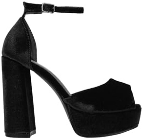 BOSANOVA Sandalias de Fiesta para Mujer en Terciopelo con Plataforma Delantera y tacón en Bloque. Cierre de Pulsera con Hebilla al Tobillo y talonera. Calzado para Mujer Negro 37