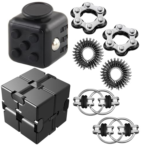 Fidget Toys, 8 Set Infinity Cube, Fidget Toy para adultos que ayudan a aliviar el estrés y aumentar su concentración, dados antiestrés, aplicación en la oficina, la escuela o el hogar, color negro