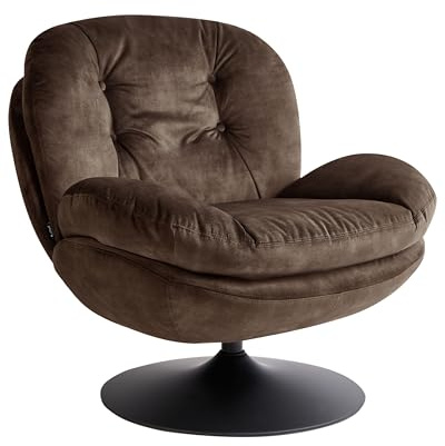 Beliani Sillón Giratorio de Terciopelo con Asiento Acolchado Base Simple Estilo Vintage marrón Oscuro Nolvik