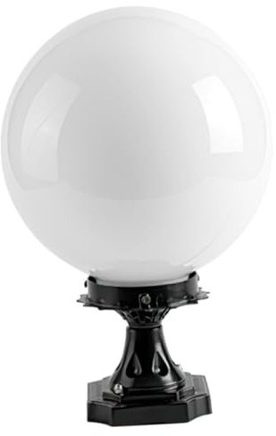 Yardenfun Luminaria Esférica de Acrílico para Postes de Luz Exteriores Diámetro 20 CM Color Blanco Opaco Base Cuadrada de Aluminio para Jardín y Patio