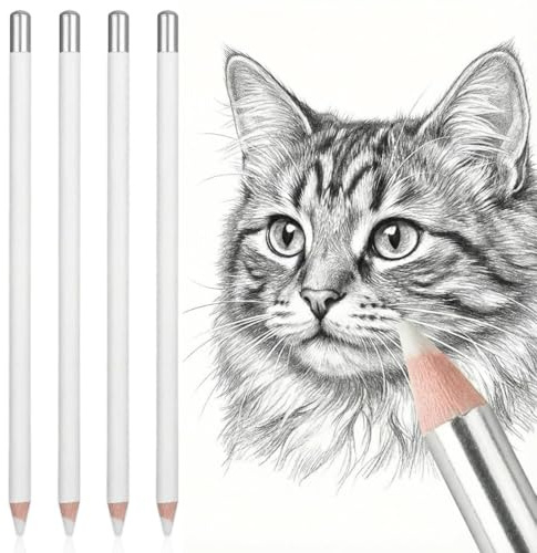 KAHZOR 4 Piezas Lapiz Goma Precisión Blanco, Lápices Goma Borrar Dibujo Profesional que Permiten Obtener un Efecto de Boceto Delicado y Realizar Retoques Precisos para Artistas, Bocetos y Pintura