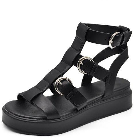IF Fashion Scarpe Sandali Gladiatore Stivali Estivi da Donna Con Platform fibbie Pelle Sintetica Chunky Comodi con Suola Spessa LY5058 nero N.38