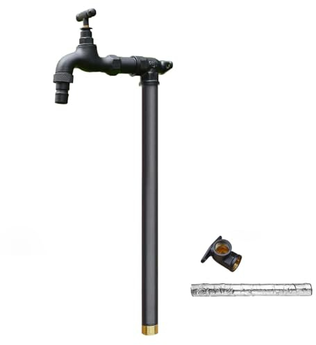 Koppar utomhus vattenkolonn med kran kalvkött frostsäker hydrant för trädgård 100 cm (39,4 tum) gratis vattenförsörjning och Slish svart design