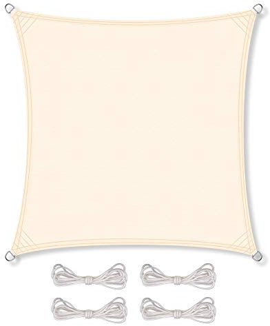 CelinaSun Sonnensegel wasserdicht PES Quadrat 2x2m Creme weiß UPF 50+ Premium Sonnenschutz inkl Befestigungsseile