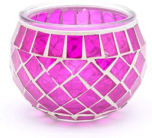 Vintage Jar Mosaic Glass Candle Holders - Romantic Tea Light Candle Holder for Home Decoration - Upto 8 Hour Burn - Pink