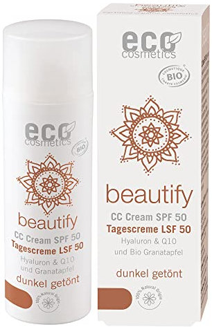 eco cosmetics Bio CC Cream, Tagescreme getönt mit OPC, Q10 und Hyaluronsäure, vegane Anti Faltencreme, LSF 50, 1x 50ml (dunkel)
